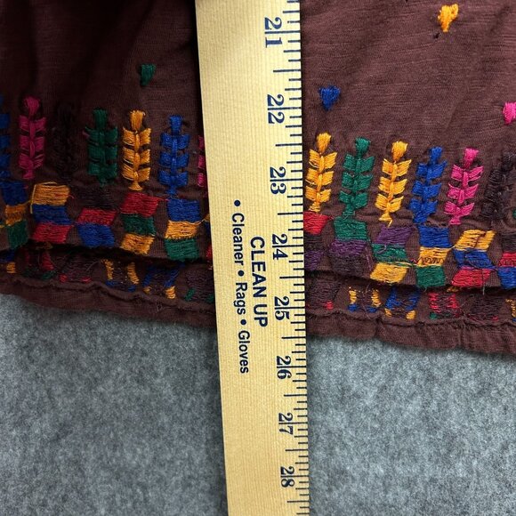 By Anthropologie Flutter Sleeve V-Neck Embroidered Top Women's Size L Maroon - Picture 8 of 9